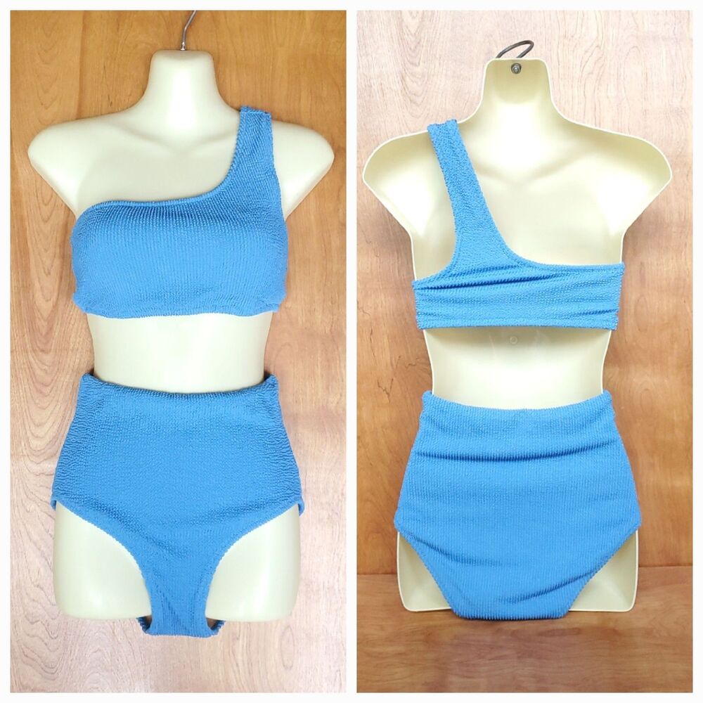 J Crew Bikini Set 2 Piece Swimsuit 1 Shoulder Padded Top XS High Rise Bottom S